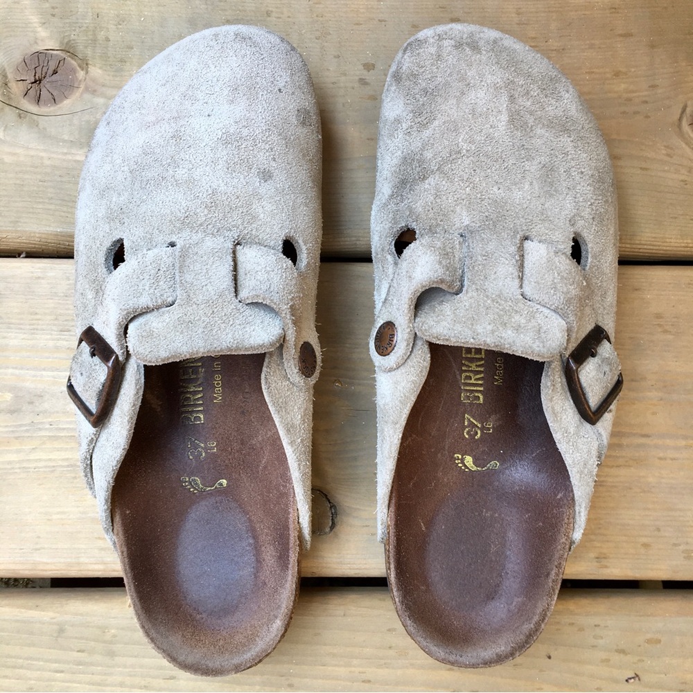 Birkenstock 37 Boston clog taupe suede leather shoe
